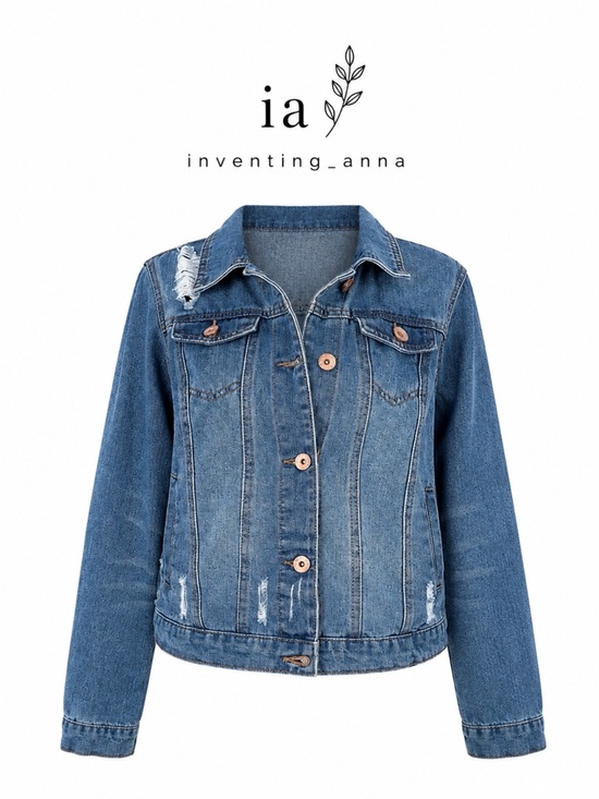 Ci Sono Jackets & Blazers - Ci Sono Medium Wash Distressed Denim Jacket Rose Gold Buttons size L